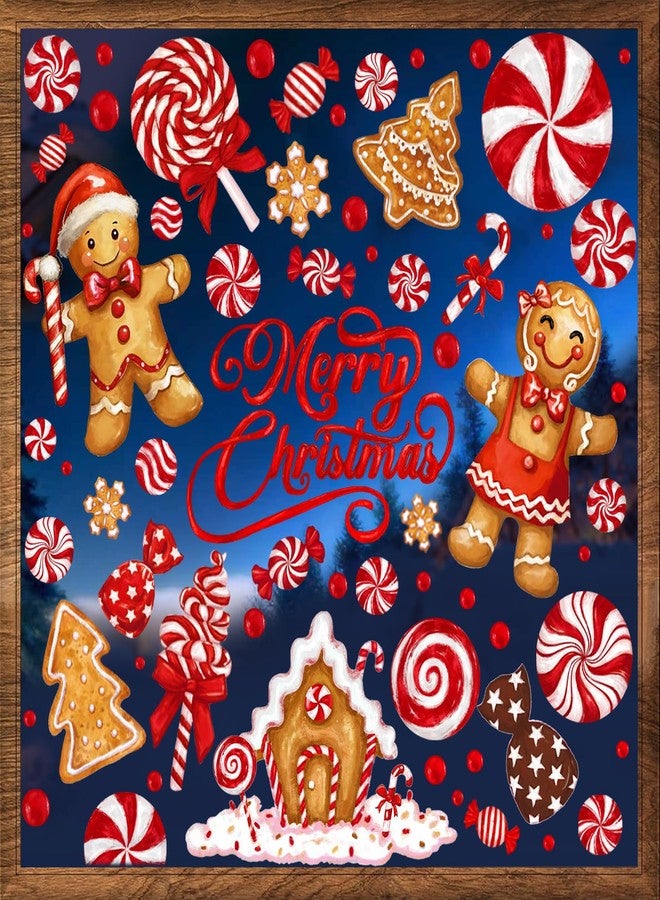 DULEFUN Christmas Window Clings, Gingerbread Man Candy Window's Stickers Decals Oil Painting Xmas Windows Decoration for Holiday Winter Party Home Office Decor - Image 1